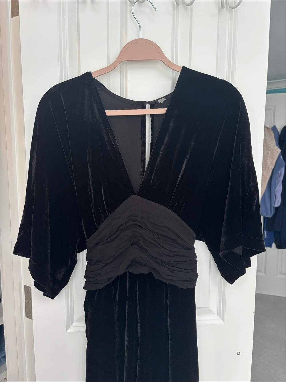 Black Velvet Jumpsuit with Draped Wrap Around Waist